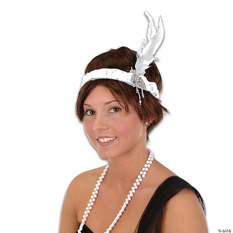 Adults White Flapper Headband with Feathers Costume Accessory - One Size