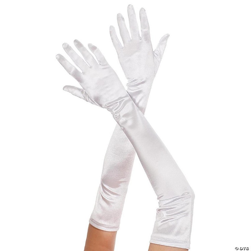 Music Legs 452-WHITE Extra Long Satin Gloves - White