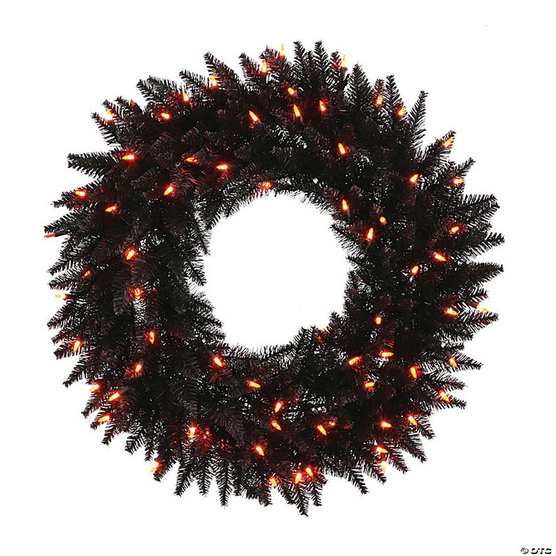 Vickerman 24 Black Fir Christmas Wreath with Orange LED Lights