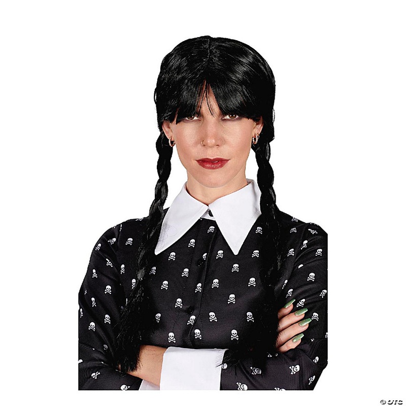 Wednesday Inspired Gothic Girl Black Braided Black Adult Costume Wig
