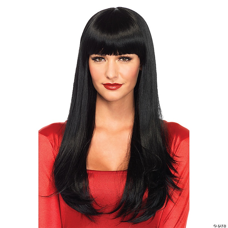 Women's Black Long-Haired Wig with Long Bangs