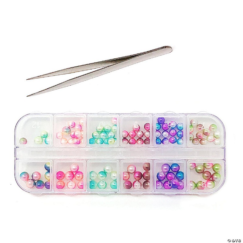 Wrapables Dazzling Nail Art Rhinestones Nail Manicure with Plastic Case, Pearlescent Beads