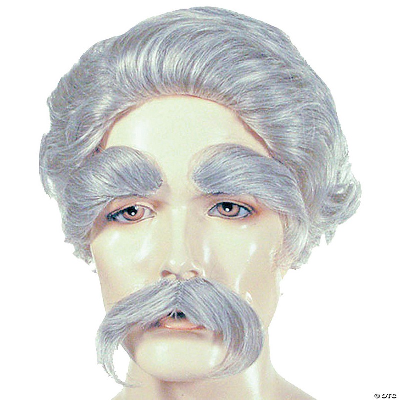Adults Mark Twain Wig, Eyebrows & Mustache Set