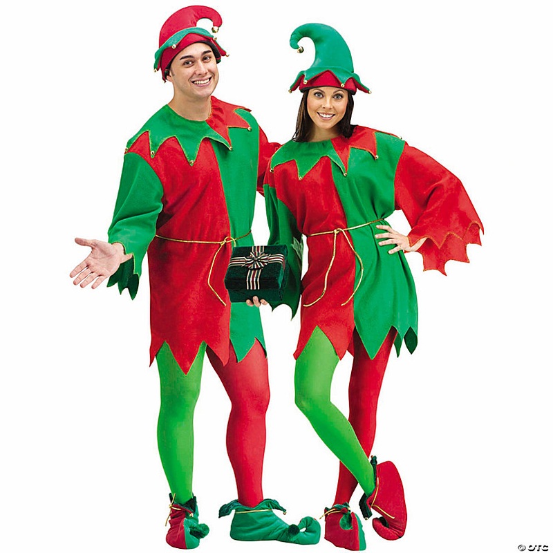 Adults Red, Green & Gold Elegant Elf Costume