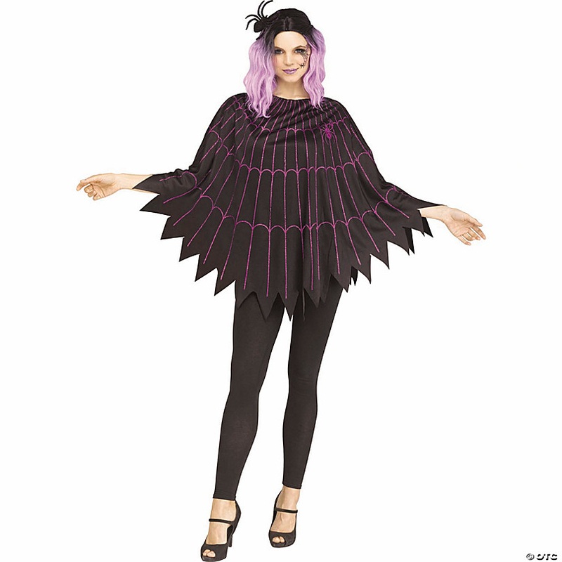 Adults Spiderweb Glitter & Black Polyester Poncho - One Size
