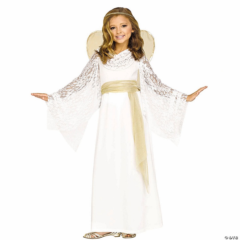 Girls White & Gold Dress Angelic Miss Costume