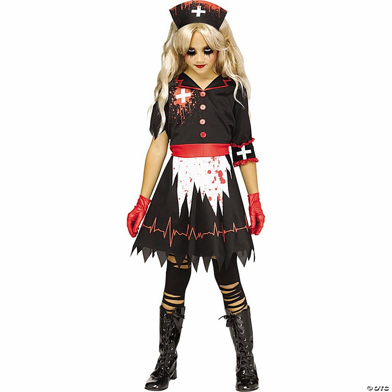 Girls Black, Red & White Not So Nice Nurse Costume