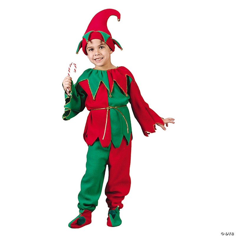 Kids Red, Green & Gold Elf Costume