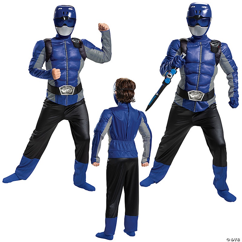 Kids Muscle Power Rangers Beast Morphers Blue Ranger Jumpsuit Costume