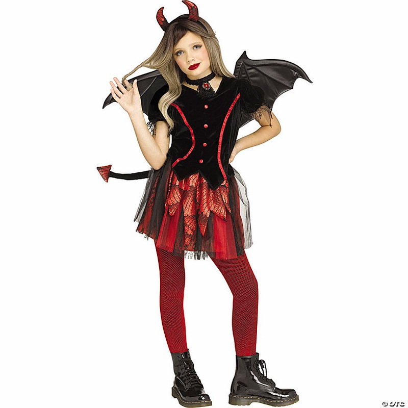 Girls Black & Red Dress Devil Costume with Wings