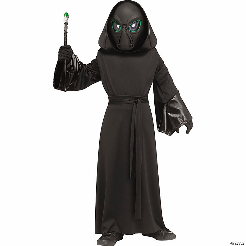 Kids Black Polyester Robe with Electro-Luminescent Mask Alien Costume