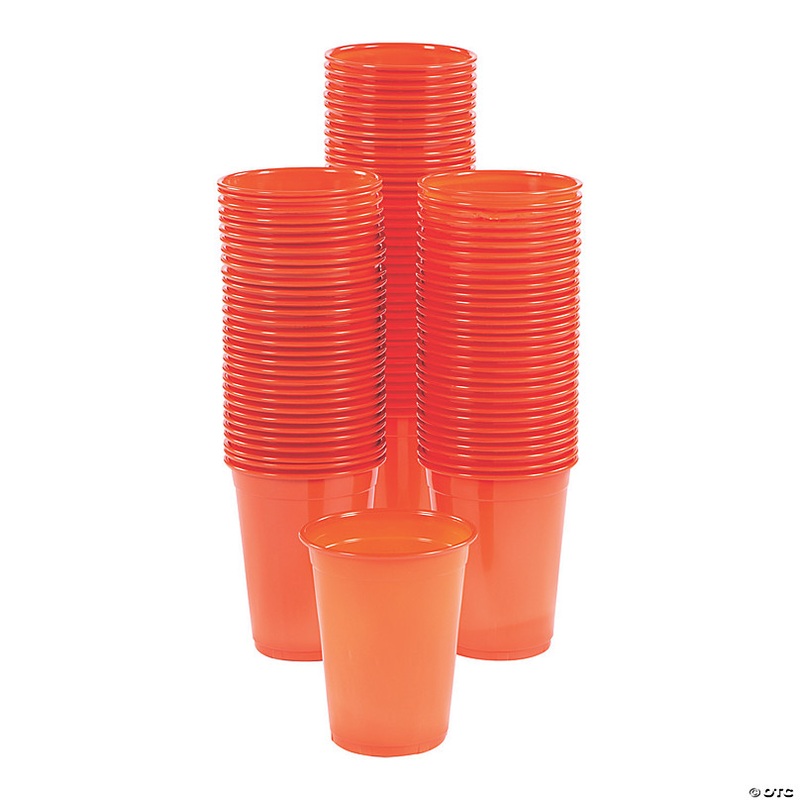 16 oz. Bulk 100 Ct. Orange Disposable Plastic Cups
