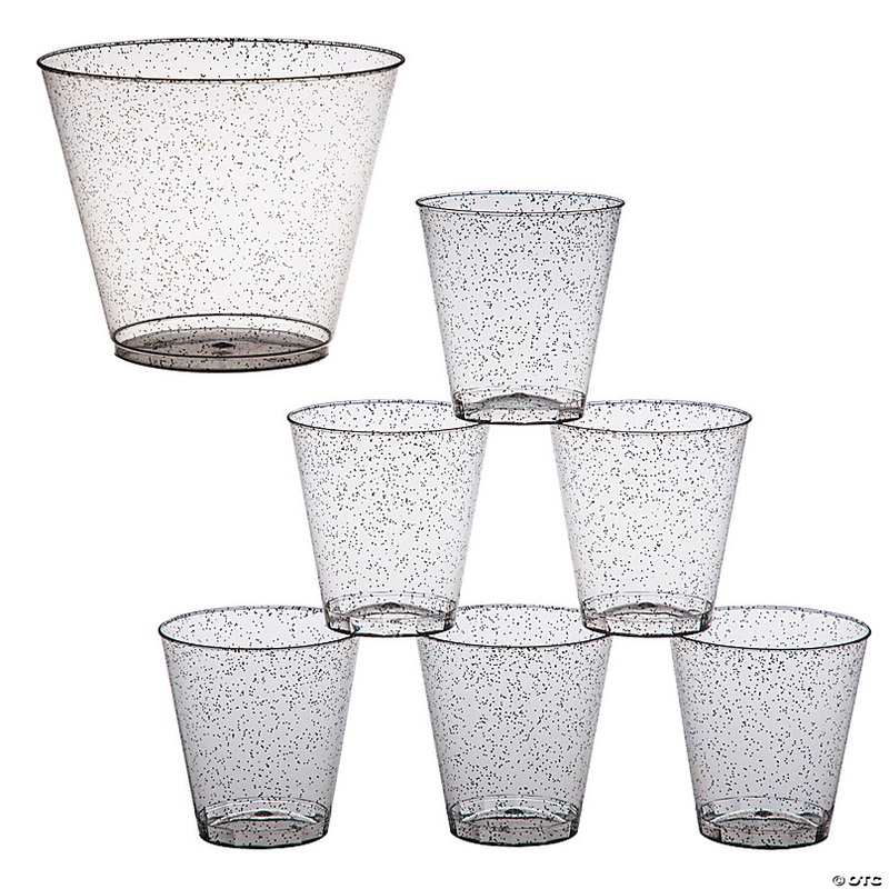 Bulk 100 Pc. Black Glitter Disposable Drinkware Kit