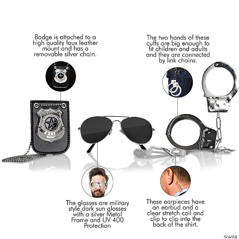 Skeleteen Kids Spy Set Accessories - Cool Spy Gadgets Equipment for Detective Costumes with Sunglasses, Ear Piece, Badge, and Handcuffs