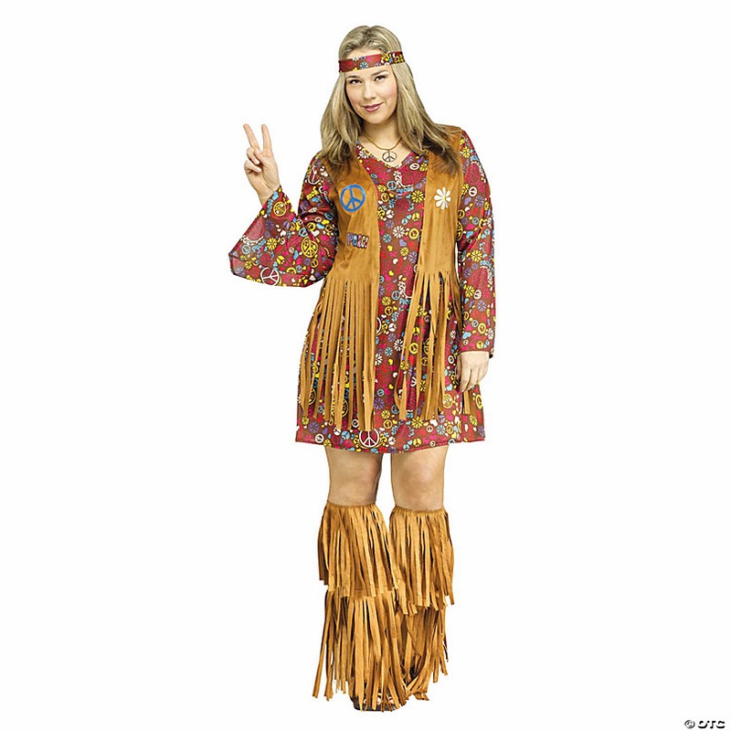 Womens Multicolor Peace & Love Hippie Costume - Plus Size 16W-20W