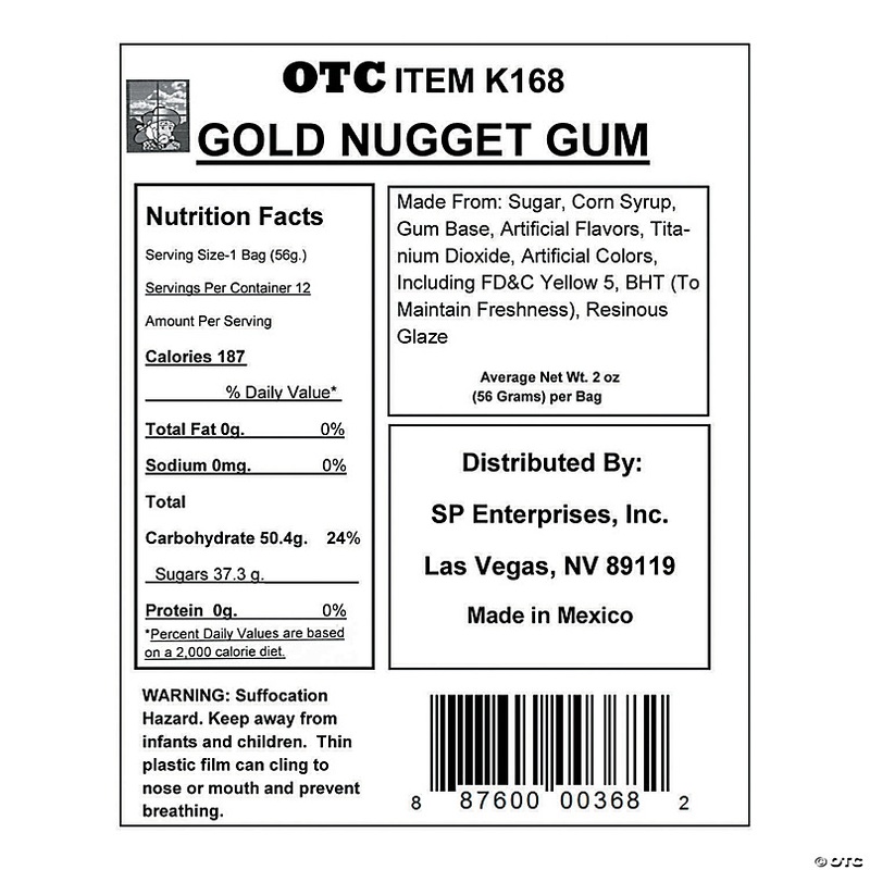 1 lb. 8 oz. Gold Nugget Bubble Gum in Drawstring Canvas Bags - 12 Pc.