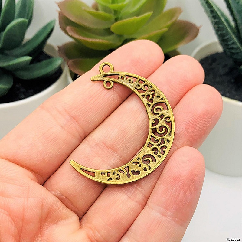20 Pcs Bronze Moon Double Hoop Charms