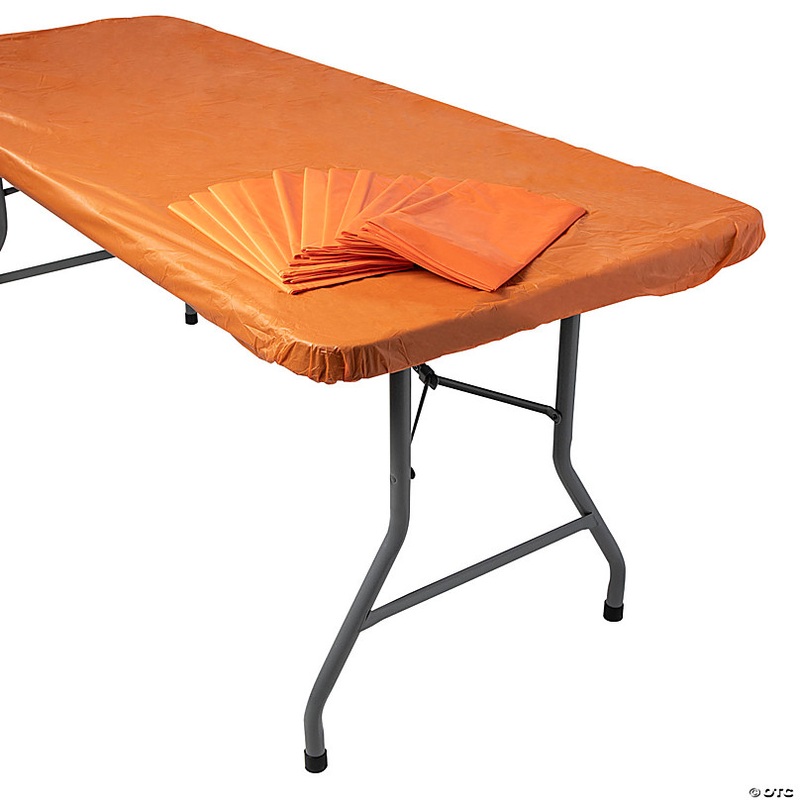 8 Ft. Bulk 12 Pc. Orange Rectangle Fitted Disposable Plastic Tablecloths