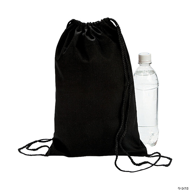 9 1/2 x 14 1/2 Black Canvas Drawstring Bags - 12 Pc.