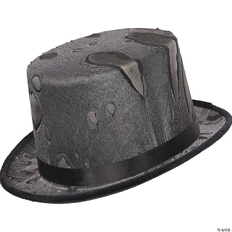 Adults Black Tattered Top Hat
