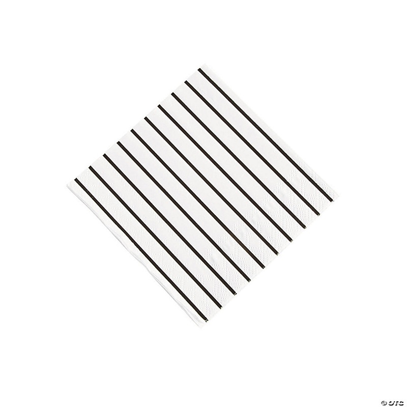 Black Metallic Stripe Beverage Napkins - 32 Pc.