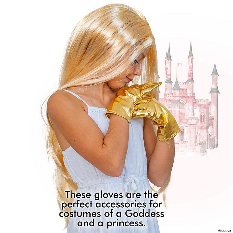 Skeleteen Metallic Gold Costume Gloves - Shiny Gold Princess Evening Stretch Dress Glove Set for Men, Women and Kids