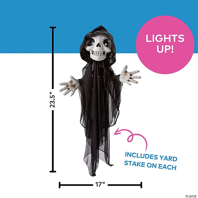 23 1/2 Light-Up Eyes Yard Stake Grinning Reapers Set  3 Pc.