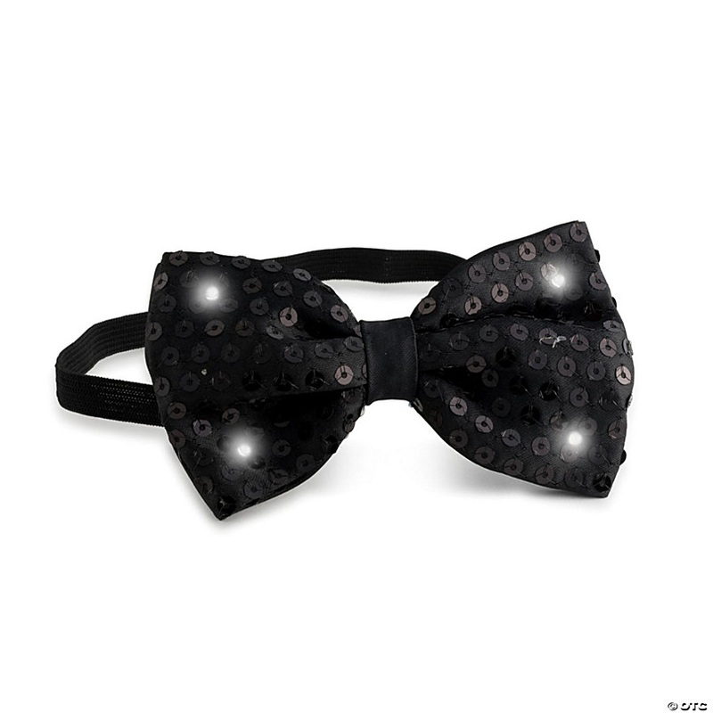 Sequin Bow Tie with LED Lights - Black