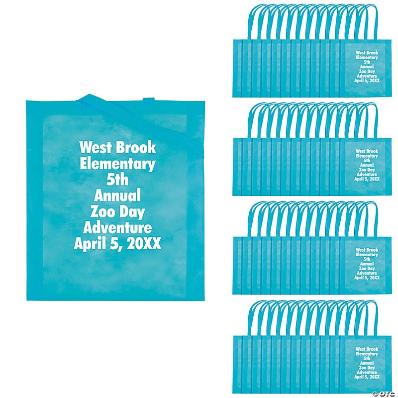 15 x 17 Bulk 144 Pc. Personalized Large Light Blue Nonwoven Tote Bags