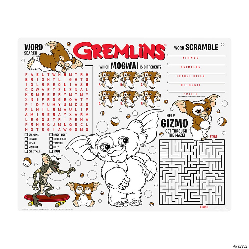 16 x 13 Gremlins Party Gizmo Activity Paper Placemats