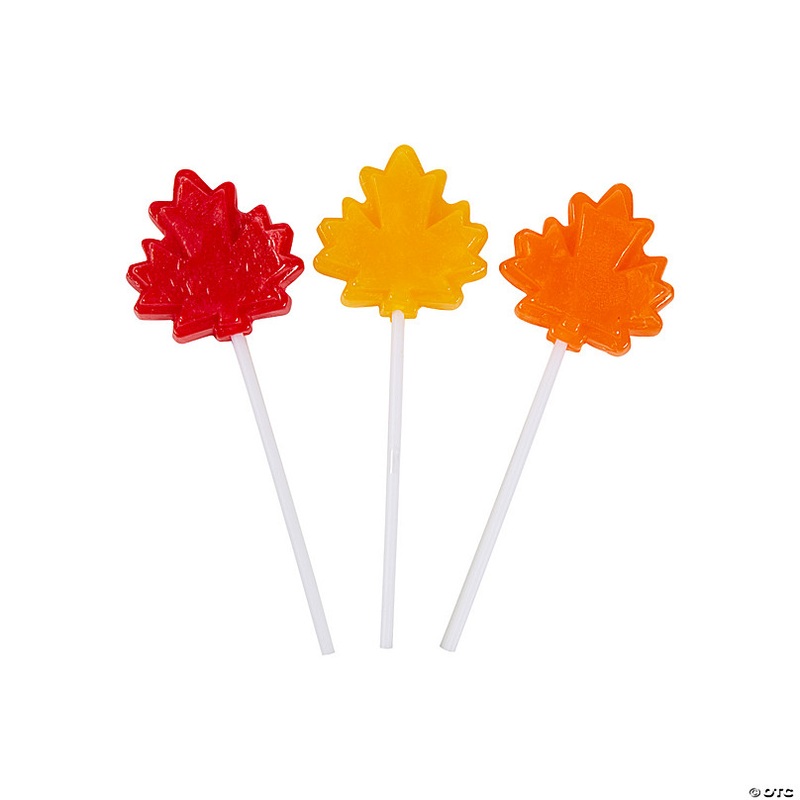 2 7 oz. Maple Leaf-Shaped Wrapped Cherry, Lemon & Orange Lollipops - 12 Pc.