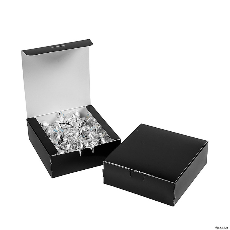 5 x 4 1/2 x 2 Black Square Cardstock Party Favor Boxes - 12 Pc.