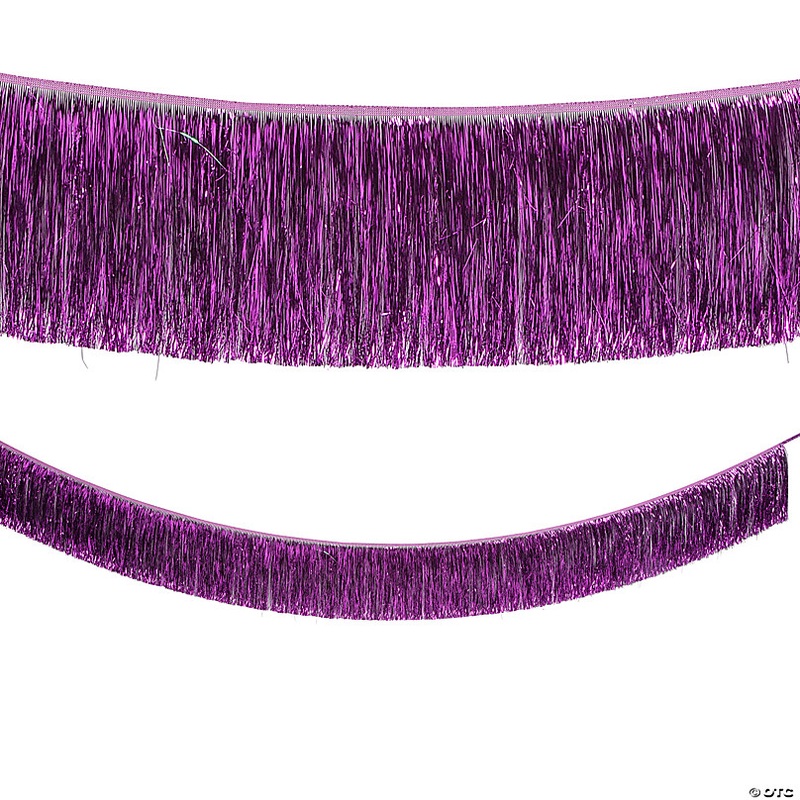 9 Ft. Purple Ready-to-Hang Metallic Tinsel Fringe Garland