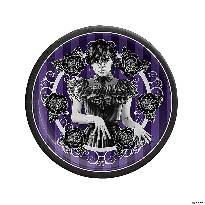9 Wednesday Addams Party Black & Purple Paper Dinner Plates - 8 Ct.