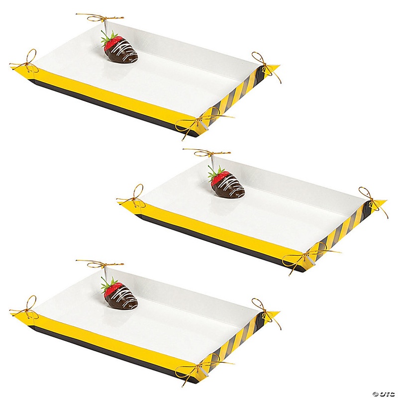 Bulk 12 Pc. Medium Black & Gold Foil Striped Disposable Serving Trays