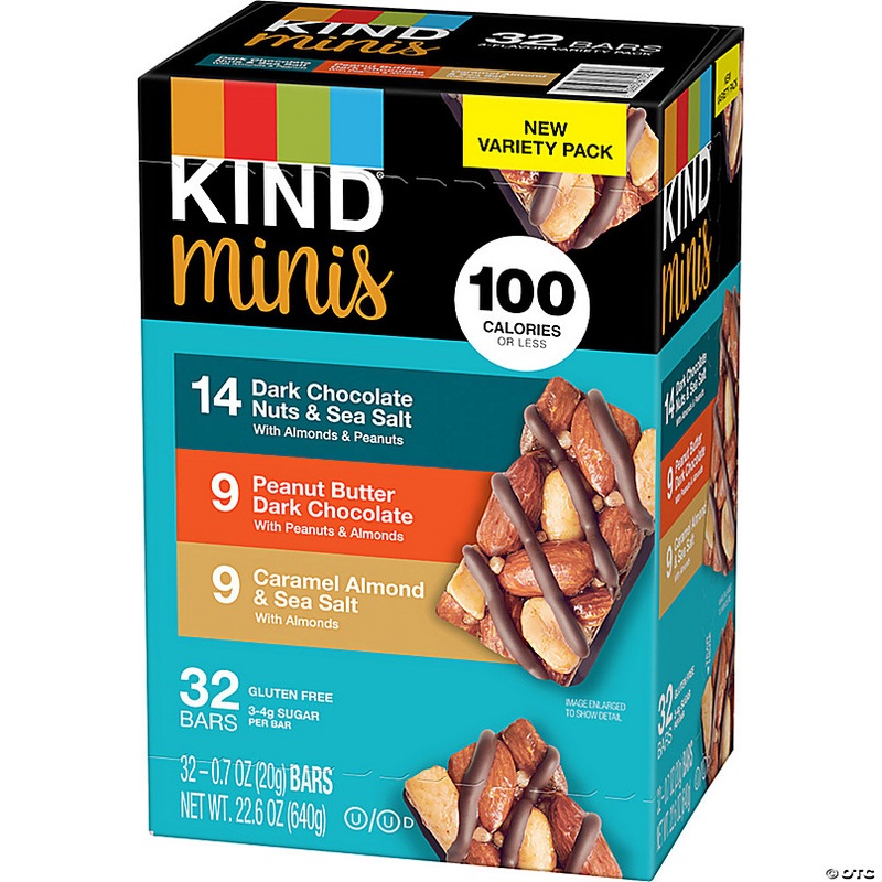 KIND Minis Dark Chocolate Nuts & Sea Salt, Peanut Butter Dark Chocolate and Caramel Almond & Sea Salt Variety, 0.7 oz, 32 Count