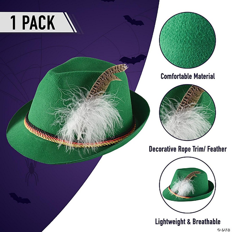 Skeleteen German Oktoberfest Alpine Fedora - Bavarian Swiss Green Traditional Trachten Felt Costume Hat with Feather for Kids and Adults