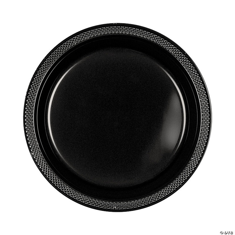 10 Bulk 50 Ct. Black Round Disposable Plastic Dinner Plates