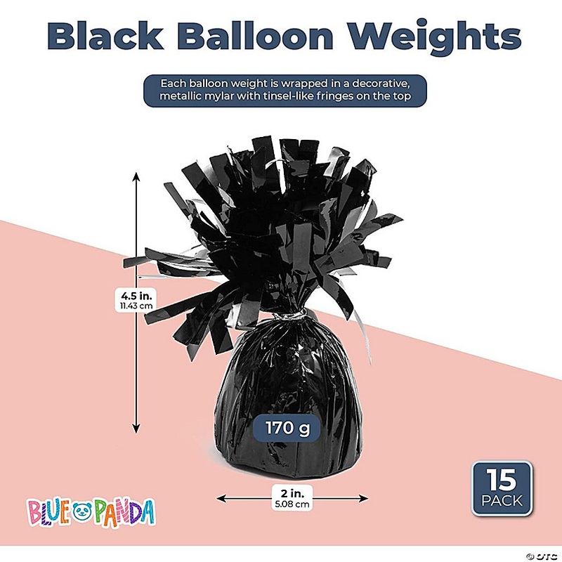15 Pack Black Balloon Weights for Birthday Party Decorations, 6 oz, 4.5 in