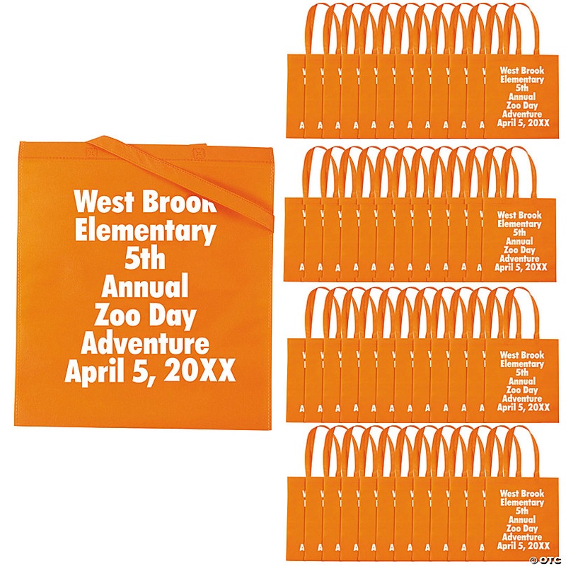 15 x 17 Bulk 300 Pc. Personalized Large Orange Nonwoven Tote Bags