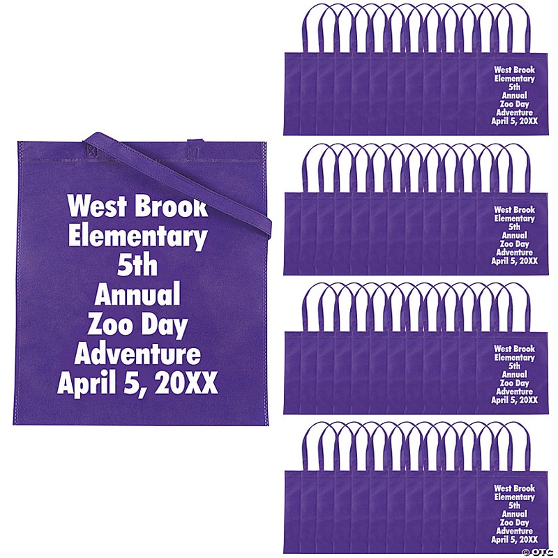 15 x 17 Bulk 300 Pc. Personalized Large Purple Nonwoven Tote Bags