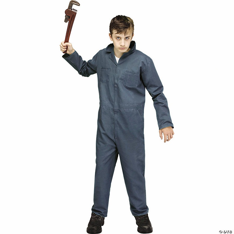 Kids Blue Coveralls Maniac Mechanic Costume
