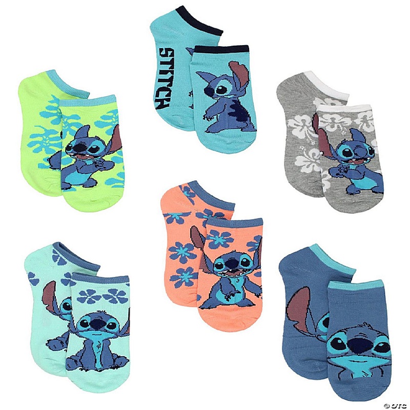 Lilo & Stitch Womens 6 pack Socks (Large (9-11), Stitch Blue)
