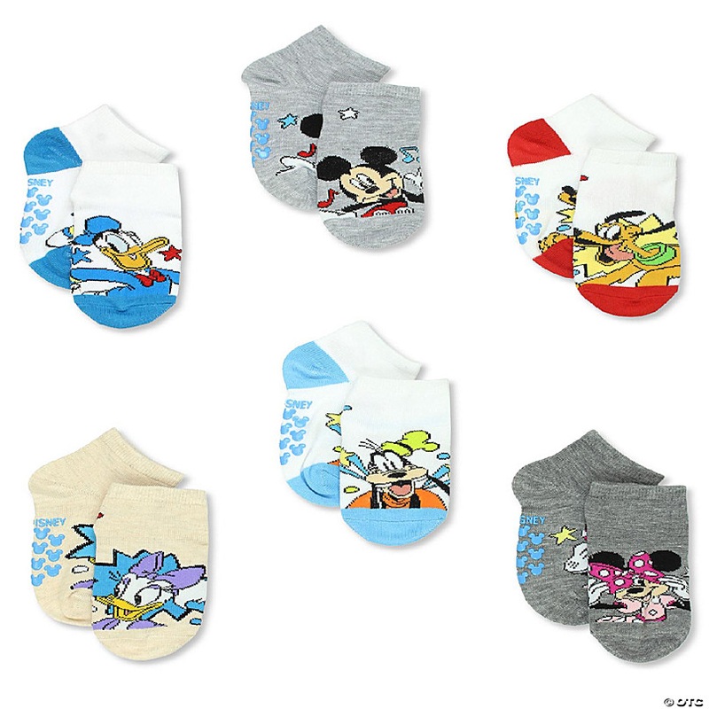Mickey Mouse Minnie Pluto Donald Duck Boys Toddler 6 Pack Gripper Quarter Socks (Small (4-6), Grey)