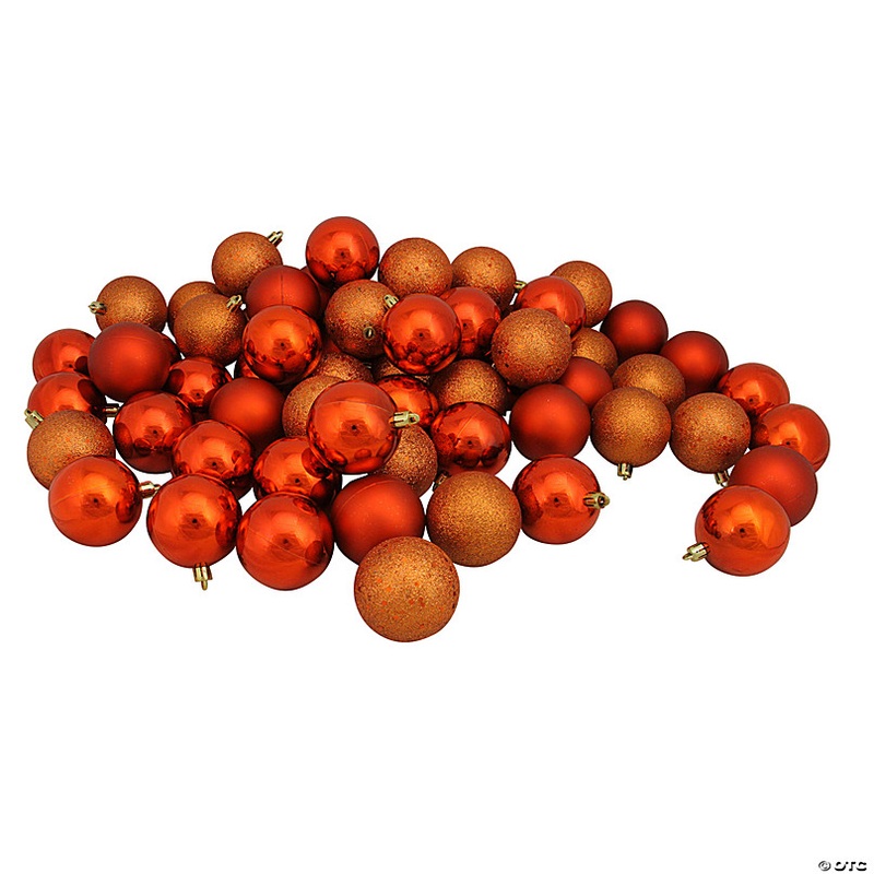Northlight 60ct Orange Shatterproof 4-Finish Christmas Ball Ornaments 2.5 (60mm)