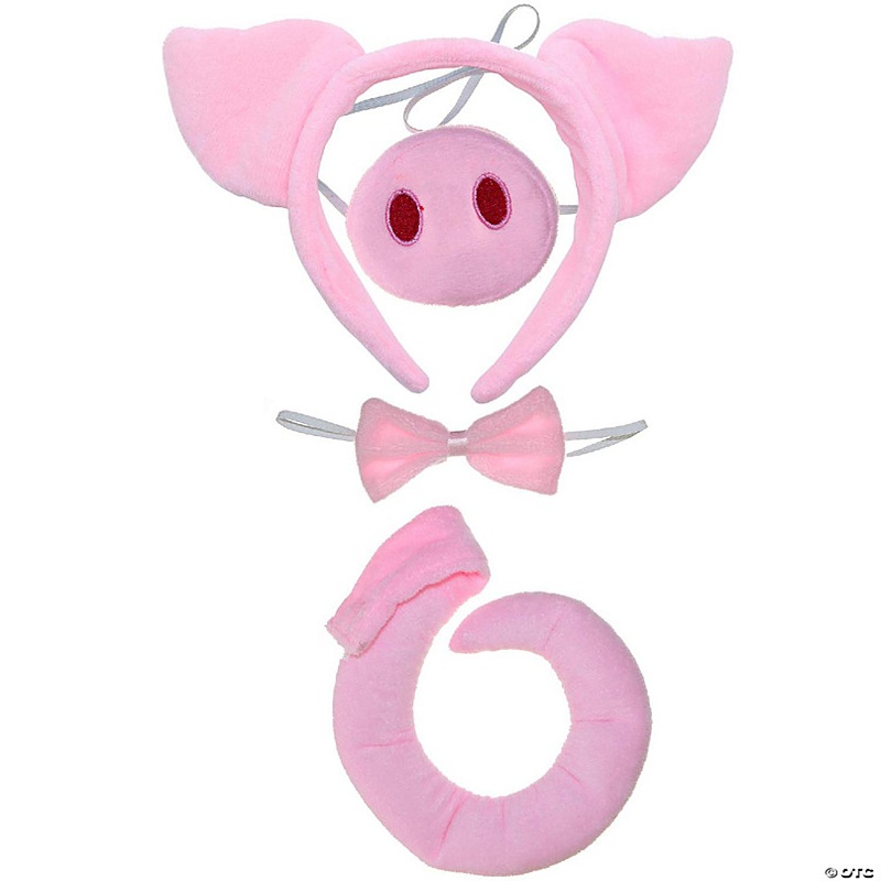 Skeleteen Pig Costume Accessories Set - Fuzzy Pink Pig Ears Headband, Bowtie, Snout and Tail Accessory Kit for Piglet Costumes for Toddlers and Kids