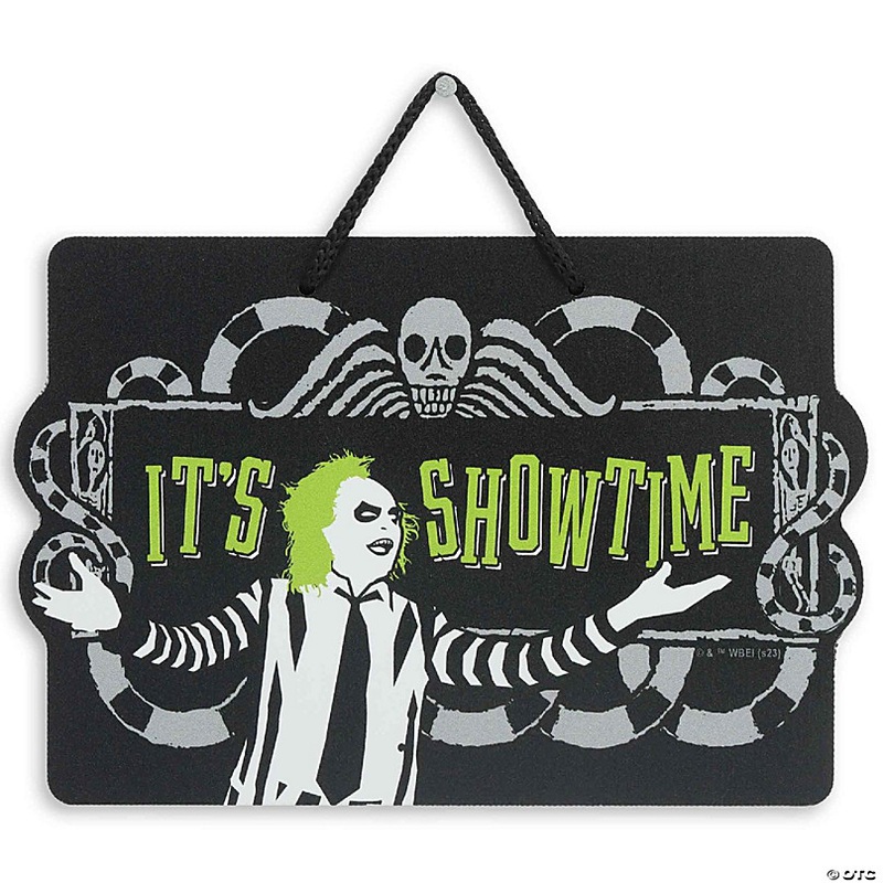 Warner Brothers 5x8. Warner Bros. Beetlejuice It's Showtime Hanging Metal Sign