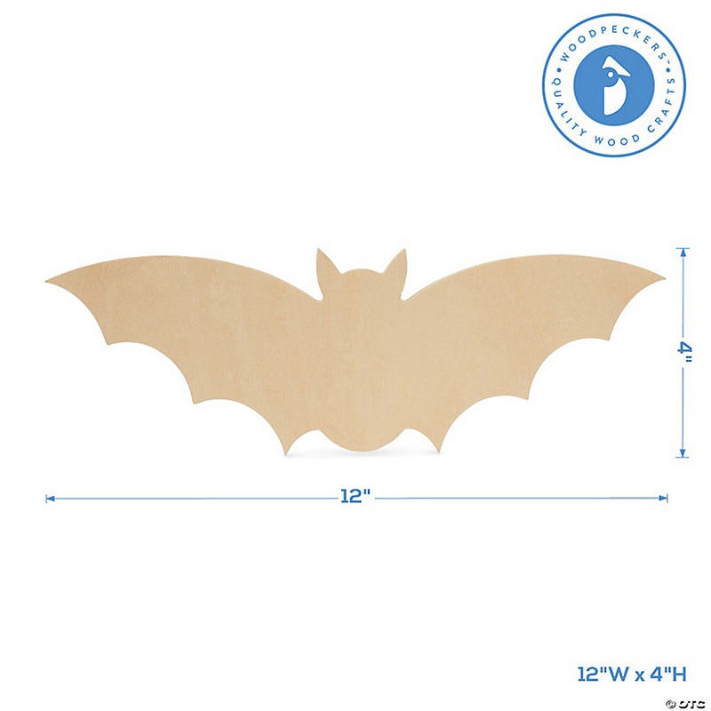 Woodpeckers Crafts, DIY Unfinished Wood 12 Bat Cutout, Pack of 12