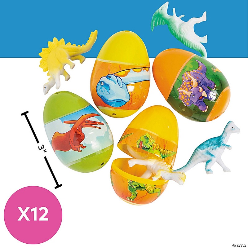 Exciting Dinosaur Toy-Filled Plastic Easter Eggs - 12 Pc. for Easter Fun