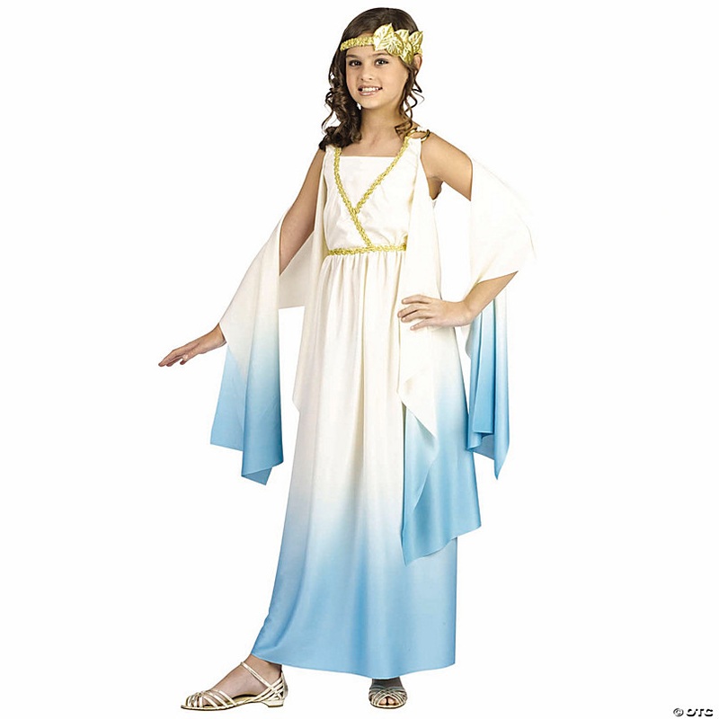 Girls White & Blue Dress Greek Goddess Costume
